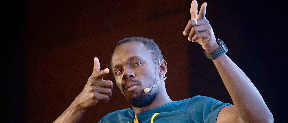 Angriffslustig. Usain kurz vor Beginn der Leichtathletik-WM.