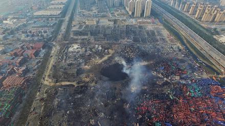 Die Ausmaße der Explosionen in einem Frachthafen in der chinesischen Stadt Tianjin. 
