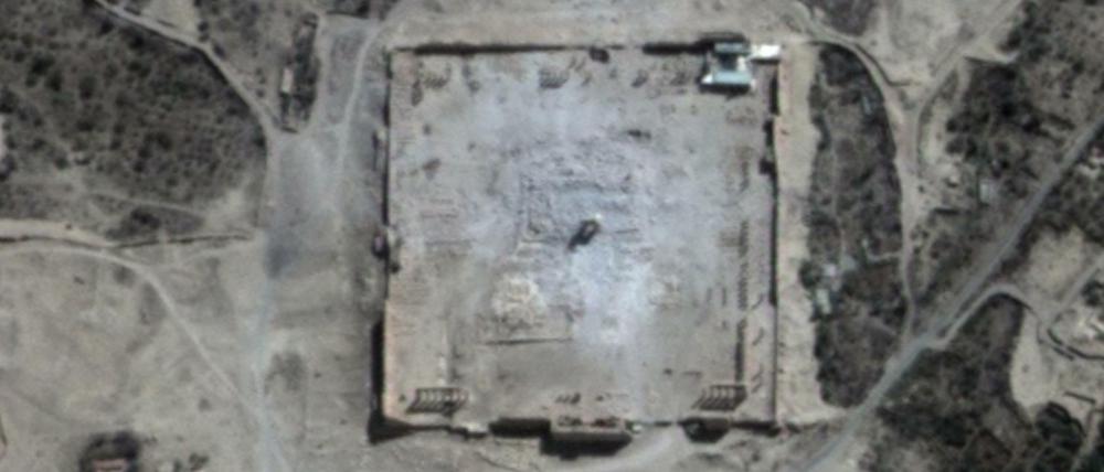 Satellitenaufnahmen bestätigen nach UN-Angaben die Zerstörung des Baal-Tempels in Palmyra.