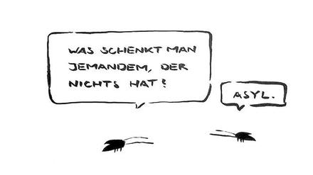Eine Zeichnung von "Meta Bene" auf dem Blog "einfach-lecker-essen.com" von Paul Hiuzing, dem Initiator der Aktion "Blogger für Flüchtlinge". 