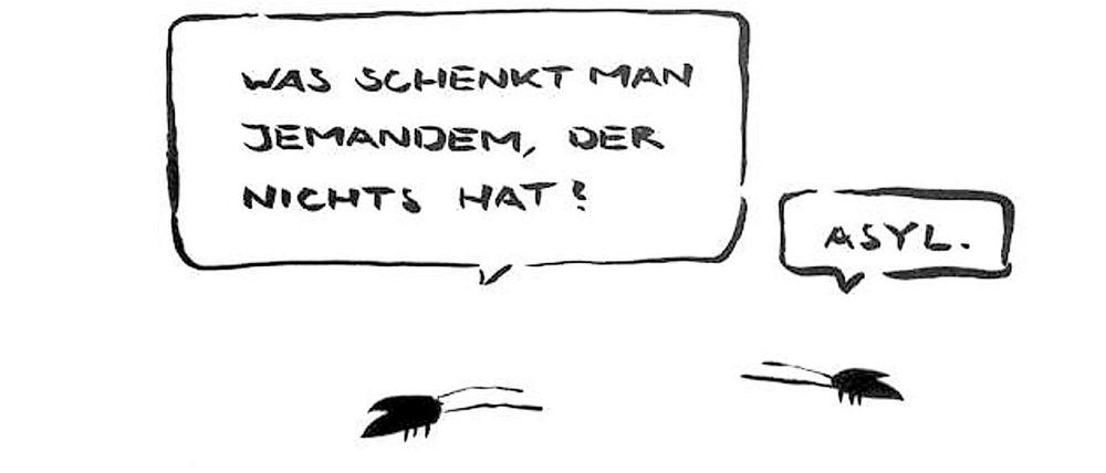 Eine Zeichnung von "Meta Bene" auf dem Blog "einfach-lecker-essen.com" von Paul Hiuzing, dem Initiator der Aktion "Blogger für Flüchtlinge". 