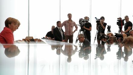 Bundeskanzlerin Angela Merkel (CDU) bei der Bundespressekonferenz.