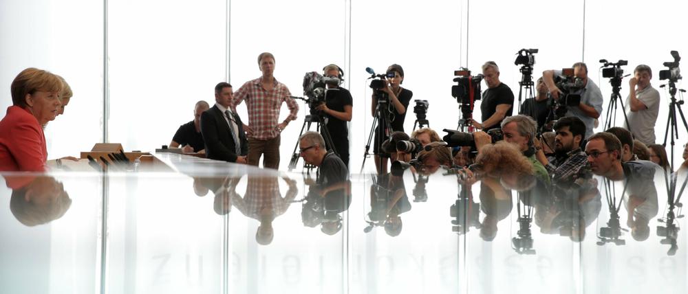 Bundeskanzlerin Angela Merkel (CDU) bei der Bundespressekonferenz.