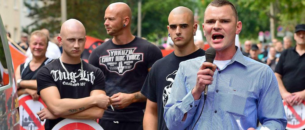 NPD-Aktivisten bei einer Demo in Thüringen Ende August.