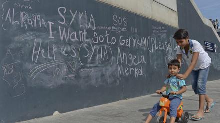 Klare Botschaft. "Ich will nach Deutschland" steht an einer Wand am Budapester Bahnhof Keleti.