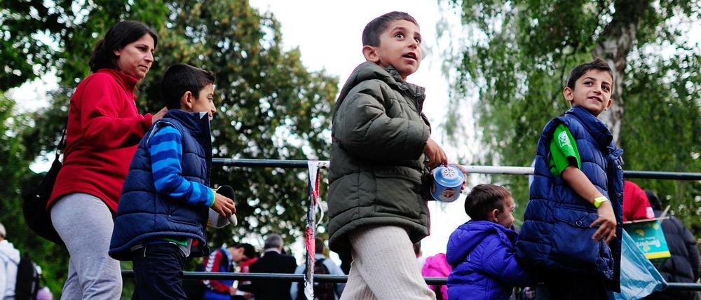 Syrische Flüchtlingskinder, die gerade in Celle (Niedersachsen) ankommen.