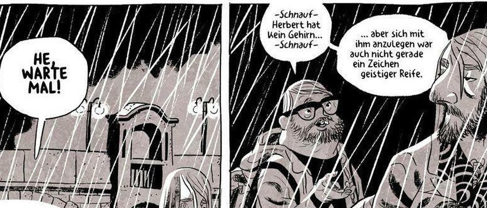 Vatermilch: Eine Szene aus dem prämierten Werk, von dem bislang erst einige Seiten fertig gezeichnet sind.