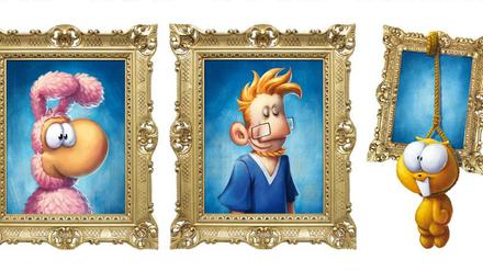 Prominentes Trio: Die drei Zeichner auf dem Ausstellungsplakat.