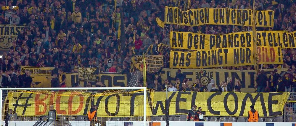 Bild not welcome. Dortmunder Fanprotest am Donnerstag.