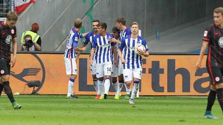 Späte Erlösung: Die Hertha-Spieler feiern Torschütze Vladimir Darida.