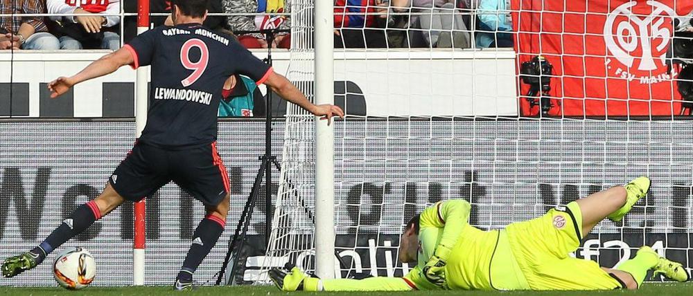 Nächstes überragendes Spiel von Robert Lewandowski - in Mainz traf der Bayern-Stürmer zwei Mal.