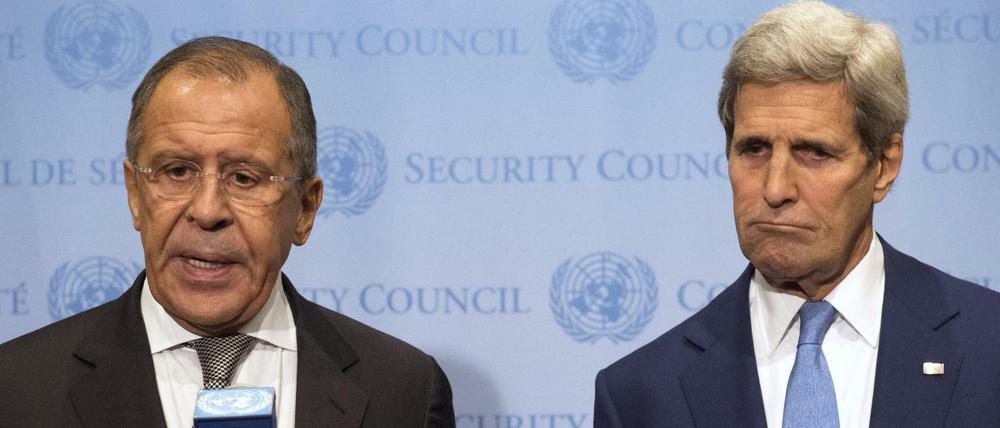 Russlands Außenminister Sergei Lawrow (links) und sein amerikanischer Kollege John Kerry trafen sich am Mittwoch bei den Vereinten Nationen in New York.