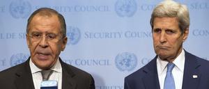Russlands Außenminister Sergei Lawrow (links) und sein amerikanischer Kollege John Kerry trafen sich am Mittwoch bei den Vereinten Nationen in New York.