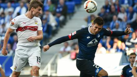 Ausgleich in allerletzter Sekunde: Stuttgarts Werner (li.) köpft zum 2:2 gegen Hoffenheim.