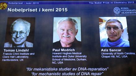 Die Gewinner des Chemie-Nobelpreises 2015: (v.l.) der Schwede Tomas Lindahl, der Amerikanier Paul Modrich und der US-Türke Aziz Sancar.