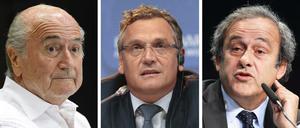 Joseph Blatter, Jerome Valcke und Michel Platini (von links nach rechts). 