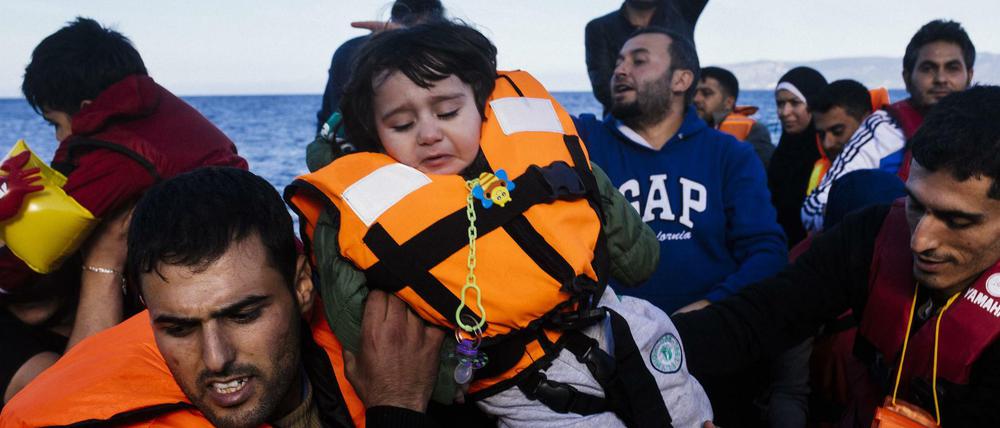 Ankunft von Flüchtlingen auf der griechischen Insel Lesbos an diesem Mittwoch. 