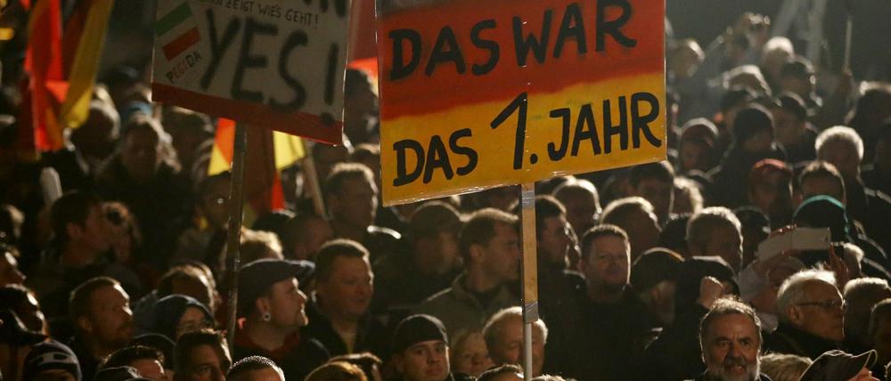 Pegida-Jubiläumsdemo am Montagabend in Dresden.