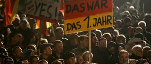 Pegida-Jubiläumsdemo am Montagabend in Dresden.
