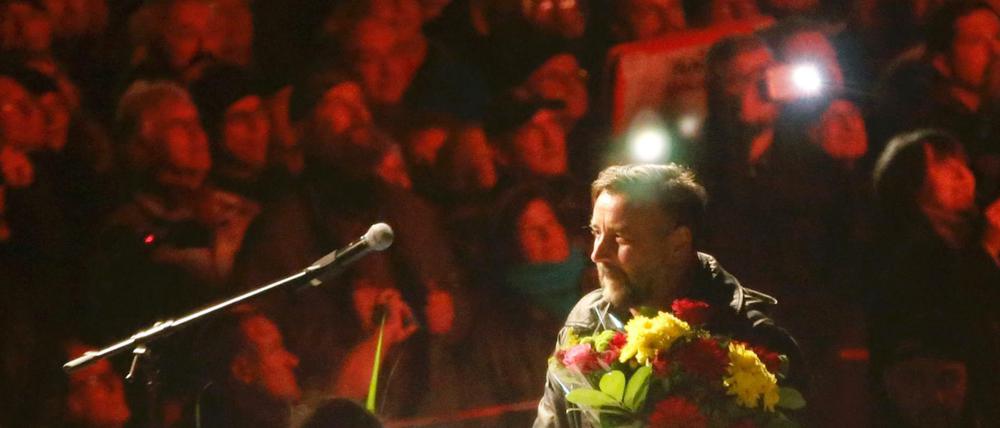 Pegida-Chef Lutz Bachmann auf der Kundgebung zum Jahrestag der fremdenfeindlichen Bewegung am Montag in Dresden.