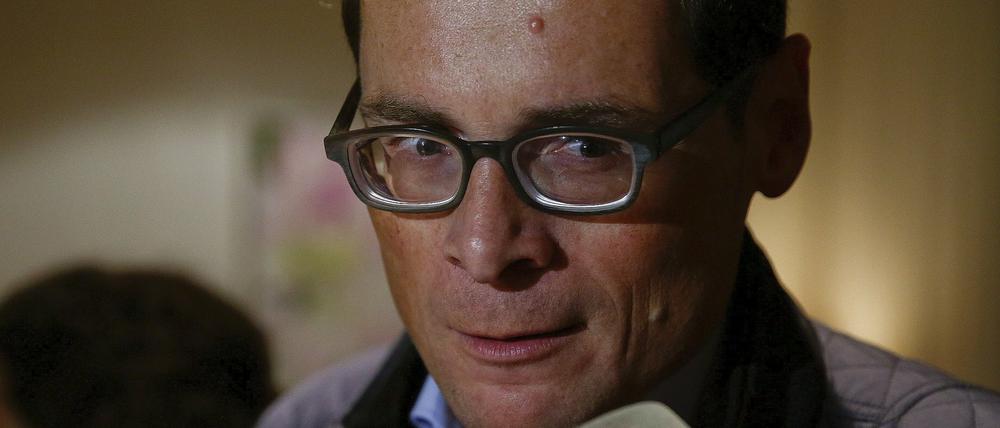 Roger Köppel, Chef der rechten "Weltwoche", am Wahlabend nach seinem Wahlsieg für die SVP.