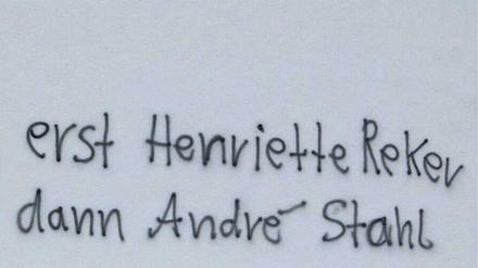 Dieser Schriftzug fand sich an der Wand der früheren Kanzlei des Linke-Politikers André Stahl.