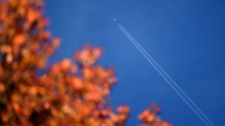 Kondensstreifen an Himmel über Potsdam. Verschwörungstheoretiker sehen darin "Chemtrails", mit denen "die Regierung" oder andere Verdächtige entweder das Wetter oder die Gedanken kontrollieren sollen.