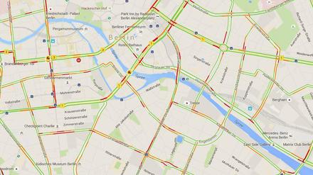 Ganz schön rot: So zeigte Google Maps die Verkehrslage in Berlin am Donnerstagmorgen.
