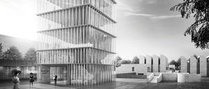 Turm aus Licht: Vor das bisherige, von Walter Gropius entworfene Bauhaus-Archiv, platziert Wettbewerbssieger Volker Staab einen fünfstöckigen gläsernen Turm.