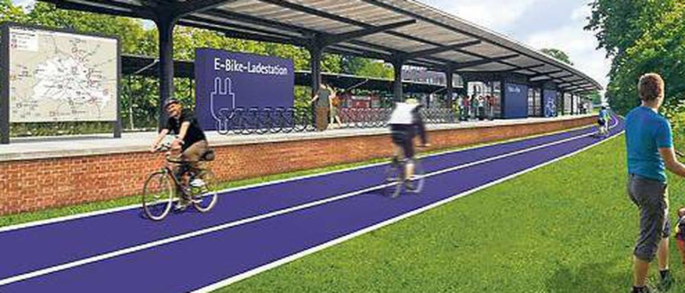 Zehlendorfer Vision. So könnte der „Fahrrad-Highway“ am S-Bahnhof Zehlendorf vorbeiführen. 