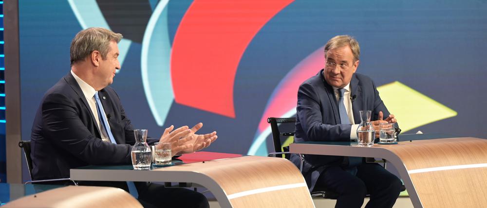 Für sie ist es eine historische Niederlage. Armin Laschet (CDU) und Markus Söder (CSU) sitzen in der „Berliner Runde“ des ZDF zur Bundestagswahl.