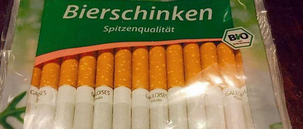 Eine Packung Bierschinken gefüllt mit Zigaretten. Nur einer von vielen Beiträgen im #Wurstgate auf Twitter. 