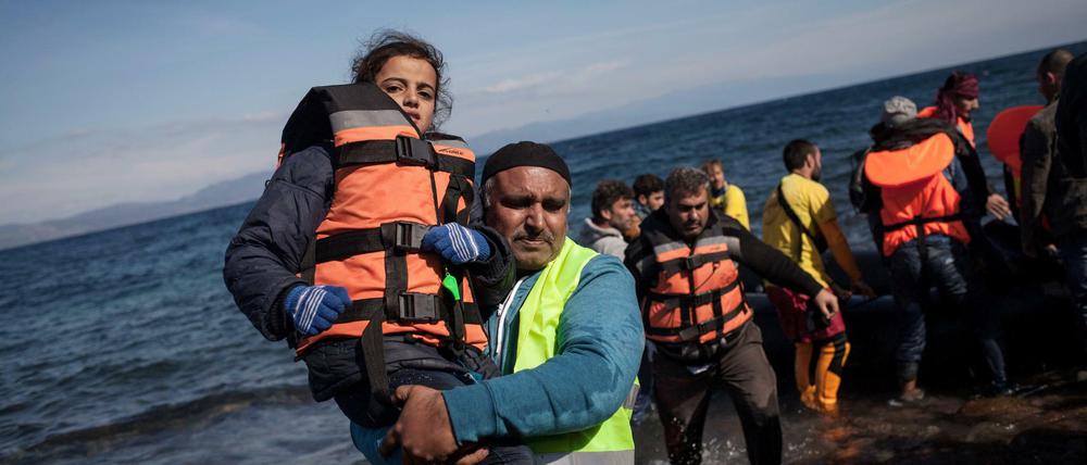 Flüchtlinge auf Lesbos werden von Freiwilligen versorgt: die griechischen Inseln werden weiterhin von zahlreichen Booten angesteuert.
