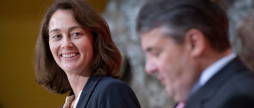 Die designierte SPD-Generalsekretärin Katarina Barley und der SPD-Vorsitzende Sigmar Gabriel im Willy-Brandt-Haus.