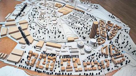 Der Stockholm Royal Seaport ist ein Riesenprojekt mit 6000 Wohnungen, 35.000 Büroarbeitsplätzen und einem Investitionsvolumen von 2,3 Milliarden Euro. Dunkle Gebäude sind geplante oder schon errichtete Neubauten. Das Hochhaus entsteht an der Stelle eines alten Gasometers, die verdichtete Bauweise war sehr umstritten. Das Gebäude ganz oben mit den abgerundeten Kanten ist ein Biomassekraftwerk. Es soll das letzte Kohlekraftwerk Stockholms (darunter, mit den weißen Schornsteinen) ersetzen. 