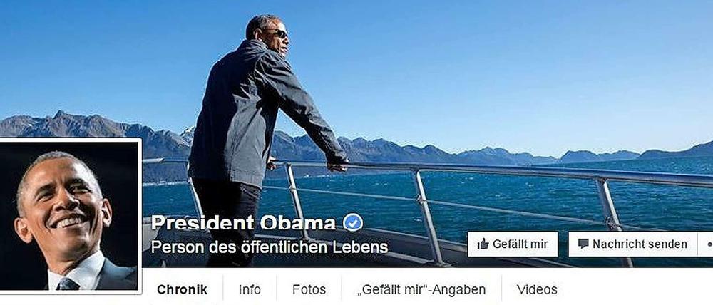 Die Sprache der Bilder. US-Präsident Barack Obama präsentiert sich auf Facebook als Kapitän vor beeindruckendem Panorama in Alaska- die lässige Sonnenbrille darf nicht fehlen.