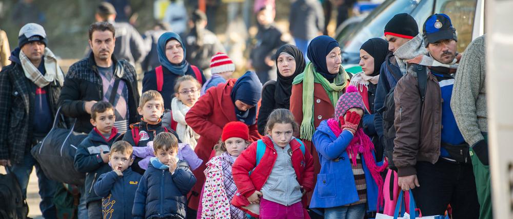 Flüchtlinge an der deutsche-österreichischen Grenze. 