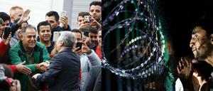 So oder so? In Bergisch-Gladbach schüttelt Joachim Gauck Flüchtlingen die Hände, auf dem Balkan (wie hier an der Grenze zwischen Serbien und Ungarn) treffen sie auf Zäune.