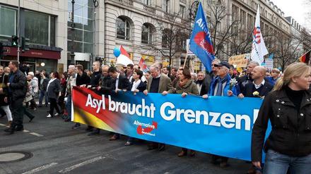 Die Spitze des AfD-Zuges mit den Parteifunktionären Frauke Petry und Alexander Gauland.