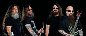 In diesen Bärten kann man wohnen. Slayer mit Sänger Tom Araya, Gary Holt, Drummer Paul Bostaph und Kerry King.