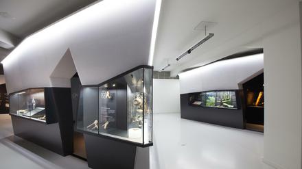 Die Sonderausstellung "SALZ BERG WERK. Schatzkammer der Alpen" im Staatlichen Museum für Archäologie Chmenitz. Die Sonderausstellung, die noch bis zum 3. Januar 2016 zu sehen ist, besteht aus fünf begehbaren Installationen, die an Salzkristalle erinnern.