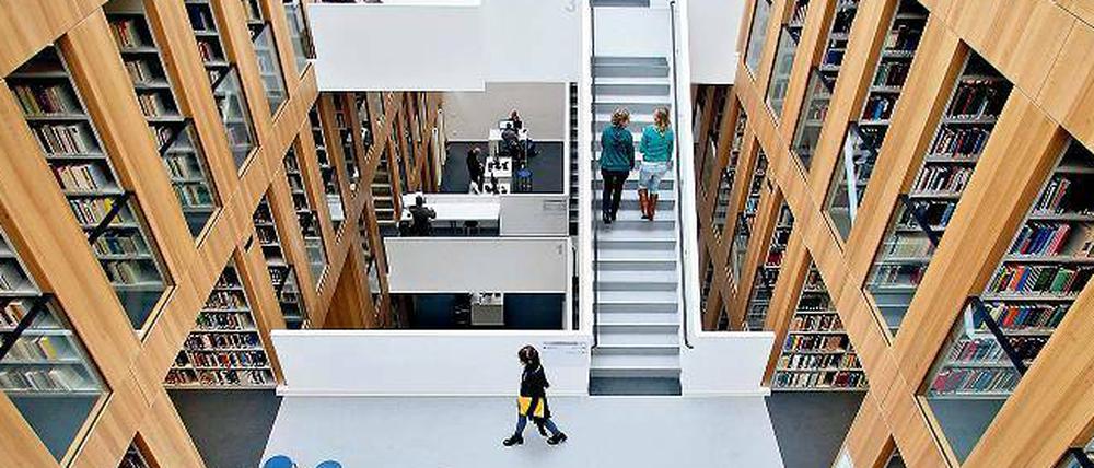 Mehr ab als auf. Nach zwölf Jahren im Unibetrieb sehen viele nur die Alternative „Professur oder gar nichts“. Im Bild die neue Uni-Bibliothek in Halle.