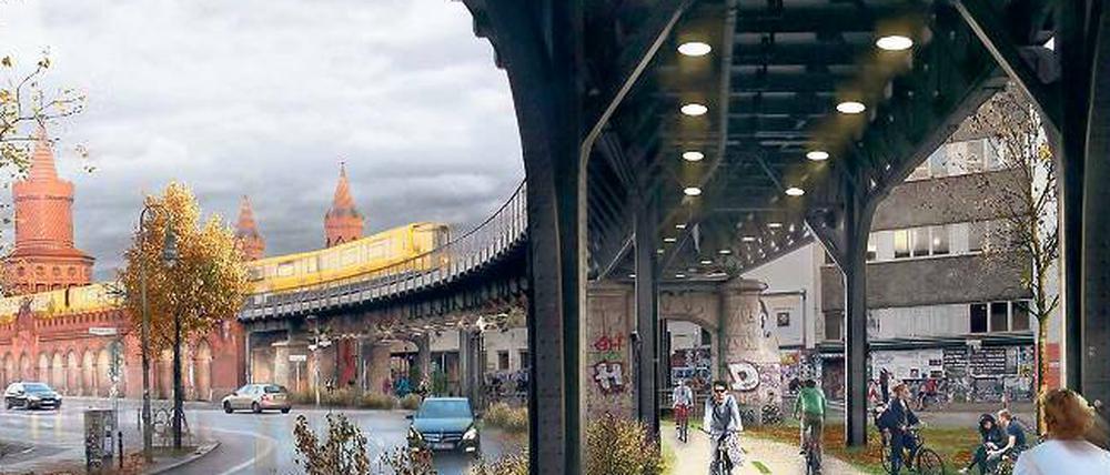 Das Projekt „Radbahn“ möchte Berlins ersten (weitestgehend) überdachten Radweg realisieren. Fast 9 Kilometer lang unter der U-Bahnstrecke der U1.
