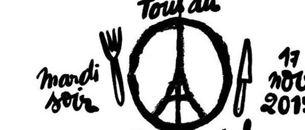 Vom Peace-Zeichen über das Solidaritäts-Logo bis zur Aufforderung, am Abend in Paris wieder auszugehen: Das Emblem dieser Tage nach den Terroranschlägen in Paris hat der Künstler Jean Jullien entworfen.