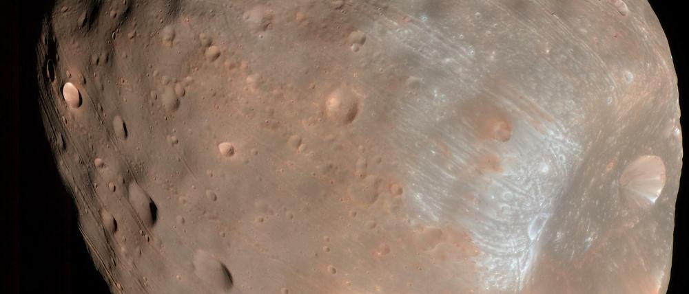 Begleiter des Mars. Phobos, der größere der beiden Marsmonde, hat einen Durchmesser von weniger als 30 Kilometern.