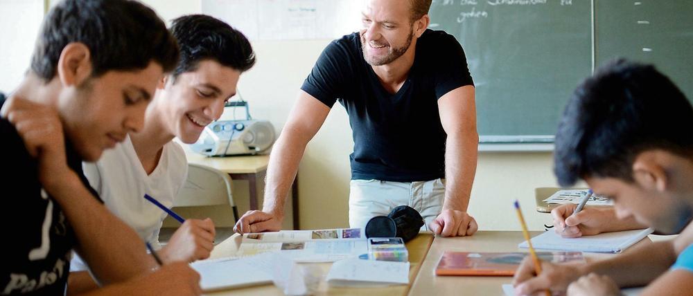 Willkommensklasse für Flüchtlinge an einer Berliner Schule. 
