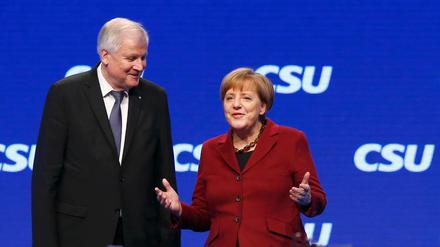 Freundlicher Empfang: Horst Seehofer begrüßt Angela Merkel auf dem CSU-Parteitag in München.