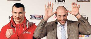 Ich mach’ den Hirsch. Tyson Fury (rechts) will am Samstag Weltmeister Wladimir Klitschko auf die Hörner nehmen. 