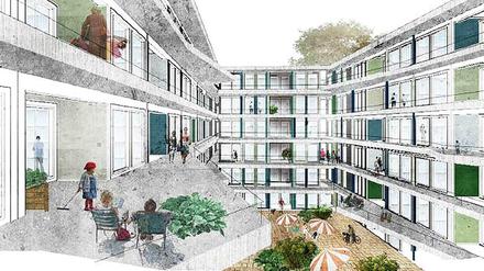 So soll der Neubau auf dem Schulgelände aussehen.