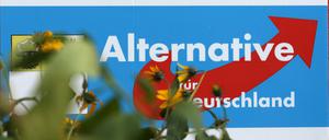 Das Schild an der Landesgeschäftsstelle der Partei Alternative für Deutschland AfD in Schwerin (Mecklenburg-Vorpommern). Nach der Absage eines Hotels in Hannover reagierte der Landesverband der Partei entsetzt.
